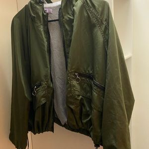 Olive green rain jacket